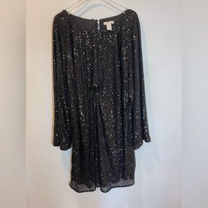 XXL sequined party holidy NYE dress plus sized flowy long sleeve